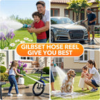 100 ft x 5/8" Retractable Garden Hose Reel  Heavy Duty Water Hose Reel Wall Mounted  Any Length Lock  180°Swivel  Water Hose with 10-Function Nozzle for Cleaning  Watering (Green)