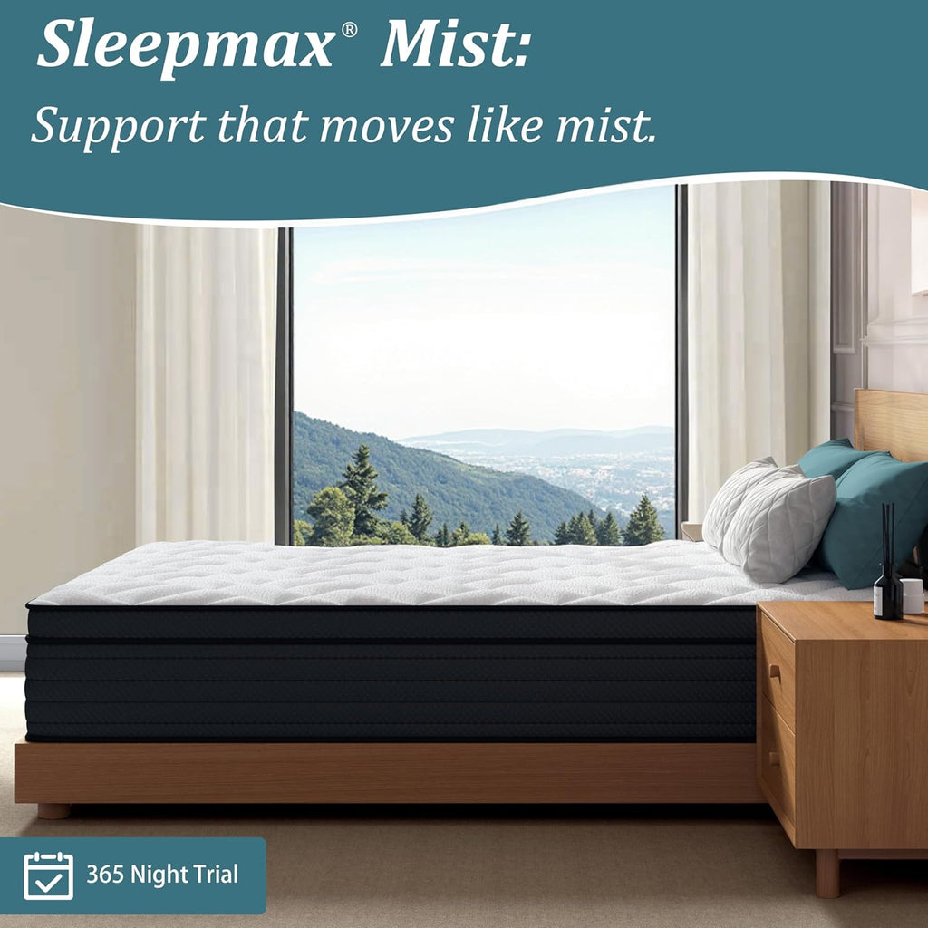 Sleepmax Extra Firm Queen Size Mattress 12 Inch - Deep Sleep Hybrid Mattress Pressure Relief - Cooling Bed in a Box for Back & Side Sleepers - 365-Night Trial, Forever Warranty, Fiberglass-Free