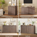 Sideboard Buffet Cabinet, Fluted Sideboard with Adjustable Shelves, Modern Credenza Storage Cabinet with Pop-up Doors, Wood Buffet Cabinets with Storage for Kitchen Entryway Living Room