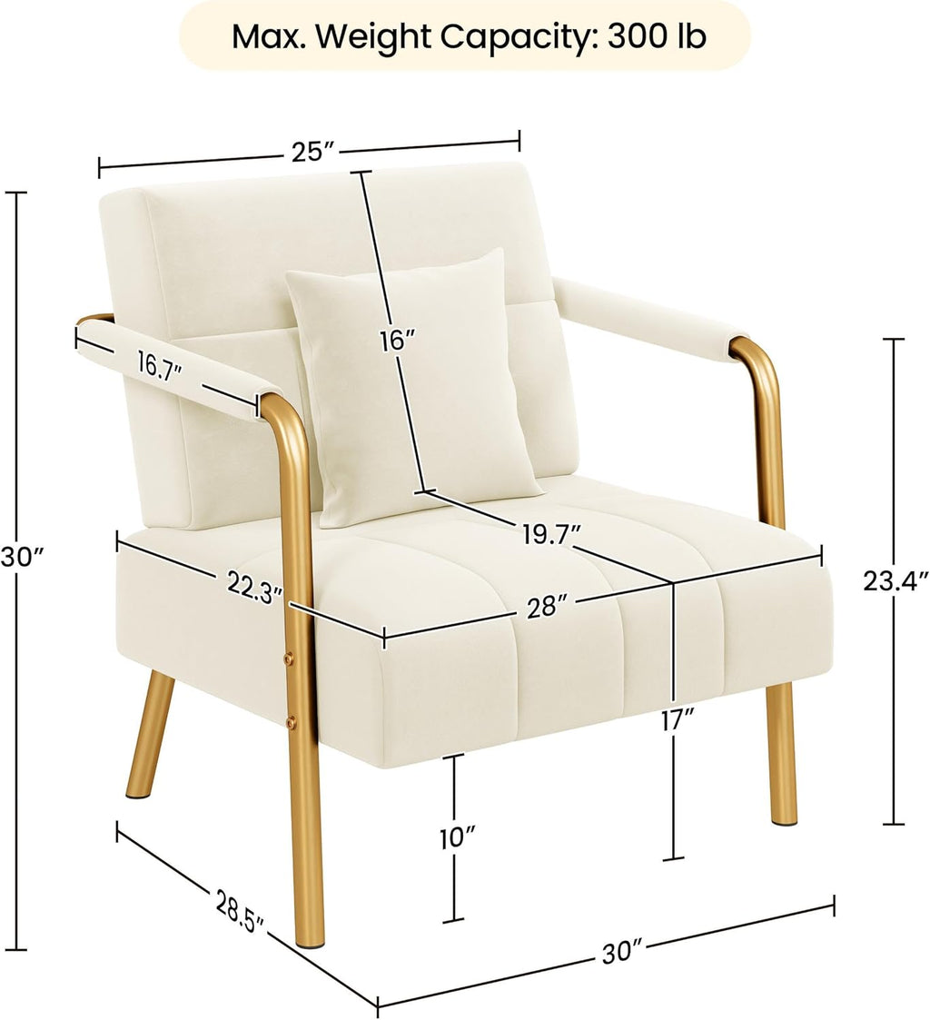 Yaheetech 30" W Modern Sofa Small Sofa Luxurious Velvet Fabric Couch with Gold-Tone Metal Arms and Legs for Living Room, Home Office, Studio Beige