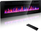 GREEN PARTY 72" Electric Fireplace Recessed/Wall Mounted Ultrathin 3.2" Fireplace Heater, Low Noise Linear Fireplace with Remote Control/Touch Screen, 8hrs Timer, Adjustable Flame & Bed Colors & Speed