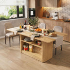 FUQARHY Dining Table for 6, Small Rectangular Kitchen Table for 4 with 2-Tier Storage Shelf, Farmhouse Modern Fluted Wood Table (Yellow Oak)