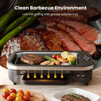 Kismile Smokeless Indoor Grill, 1500W Electric Indoor Grill for Korean BBQ with 6-Level Temp Control, Removable Glass Lid, Non-Stick Grill Plate, Turbo Smoke Extractor, Auto Shut Off & Dishwasher Safe