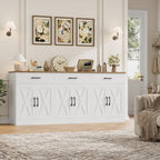 HOSTACK 71" Large Sideboard Buffet Cabinet with Storage, Farmhouse Coffee Bar Cabinet with 3 Drawers, Long Kitchen Buffet Table, Kitchen Sideboard Storage Cabinet for Dining Room, Living Room, White