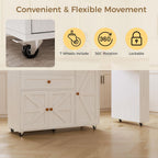 IRONCK Kitchen Island on Wheels with Storage, 71in Mobile Kitchen Cart with 3 Shelves and Drawers, Rolling Island with 360°Rotating Tabletop and Spice Rack, White