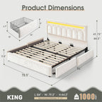 Velvet Upholstered King Size Bed Frame with 4 Storage Drawers, Vertical Arched LED Headboard, Sturdy Wood Slats Support, No Box Spring Needed, Beige