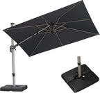 PURPLE LEAF 10' X 6.5' Left-right Tilting Patio Umbrella with Base Outdoor Swivel Cantilever Offset Aluminum Umbrella with Champagne Frame and 360-degree Rotation for Garden Deck Pool, Grey