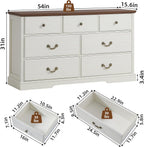 Farmhouse 7 Drawer Dresser for Bedroom,54" Wide Wood Rustic Chest of Drawers,Farmhouse Chest of Drawers for Bedroom,Wood Drawer Organizer for Living Room, Hallway,Bedroom,White