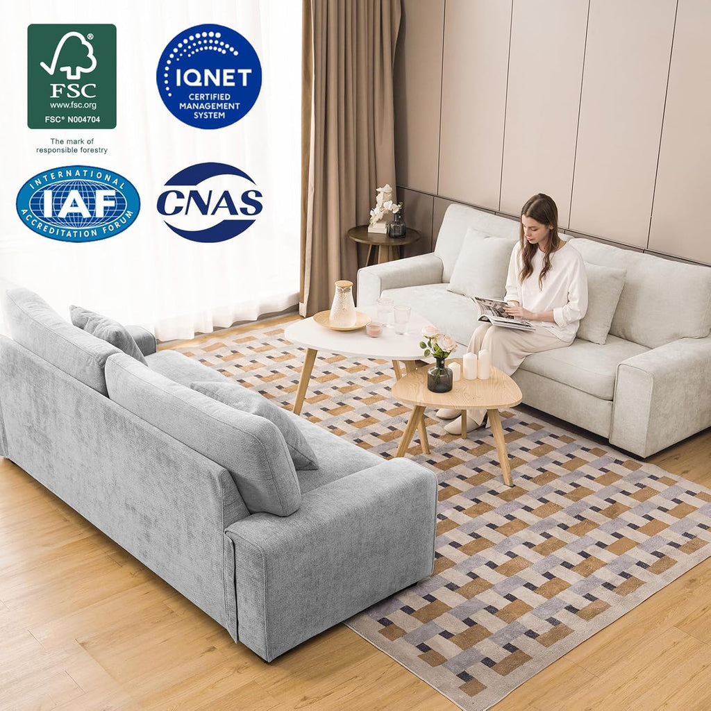 DOPEDIO Modern Loveseat Sofa for Living Room,Chenille Recliner, Removable Cover, Spring Cushions, Solid Wood Frame, Easy Assembly for Small Spaces (71.25inch .Beige)