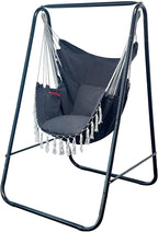 Hammock Chair with Stand,Heavy-Duty Hammock Stand with Large Indoor Swing,MAX Load 500 LBS,Hanging Chair with Stand for Indoor Outdoor,Swing Chair with 2 Cushions Included(Dark Grey)