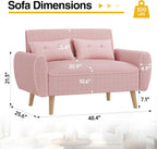 JAMFLY Pink Loveseat Sofa, 47.2'' Modern Small Space Sofa Set, High Density Sponge, Linen, Wood, 350 lbs Capacity