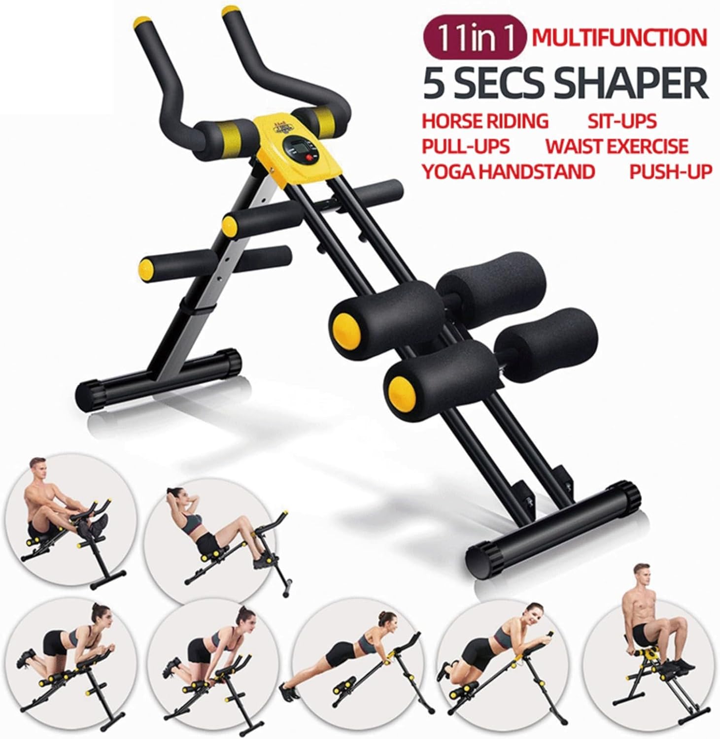 Foldable Ab Workout Machine for Home Gym – Adjustable Core & Waist Trainer for Women, Full Body Abdominal Exercise Equipment with Resistance Bands & LCD Display