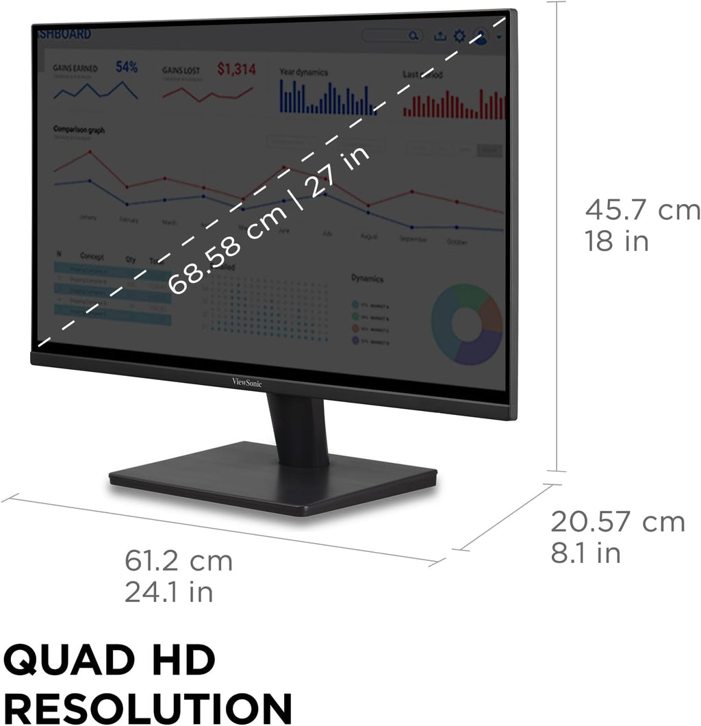 ViewSonic VS2725-2K 27 Inch QHD 1440p Monitor with 100Hz  HDMI  DisplayPort  and Variable Refresh Rate for Home and Office