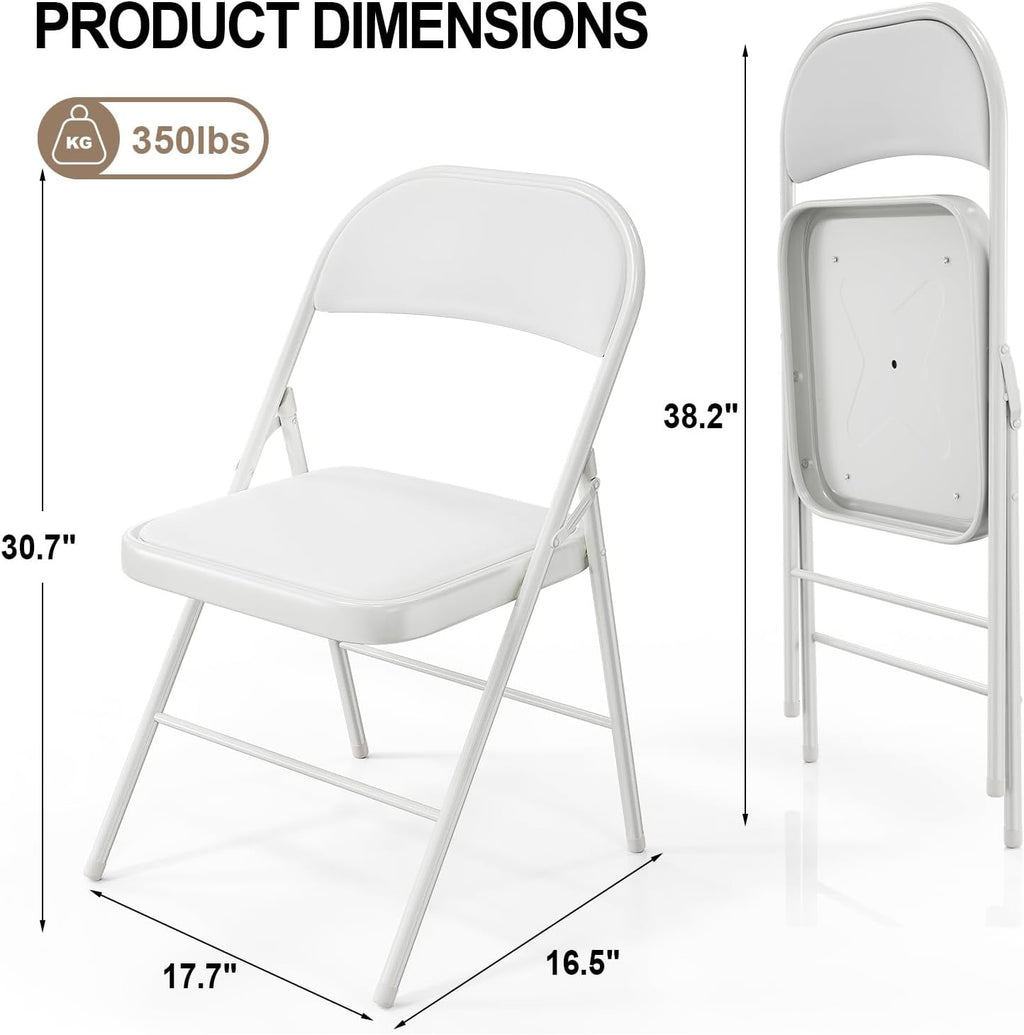 VINGLI 6 Pack Folding Chairs with Padded Seats, Metal Frame with Pu Leather Seat & Back, Capacity 350 lbs, White