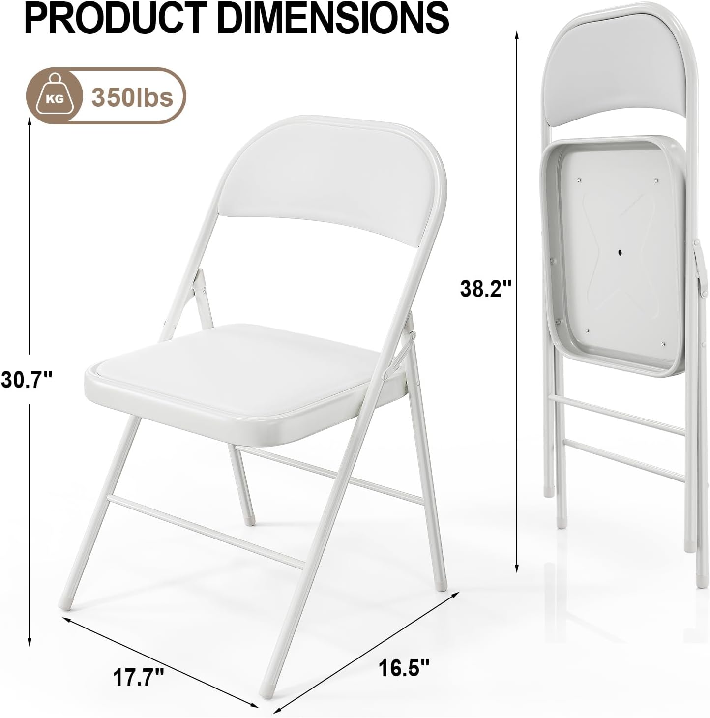 VINGLI 6 Pack Folding Chairs with Padded Seats, Metal Frame with Pu Leather Seat & Back, Capacity 350 lbs, White