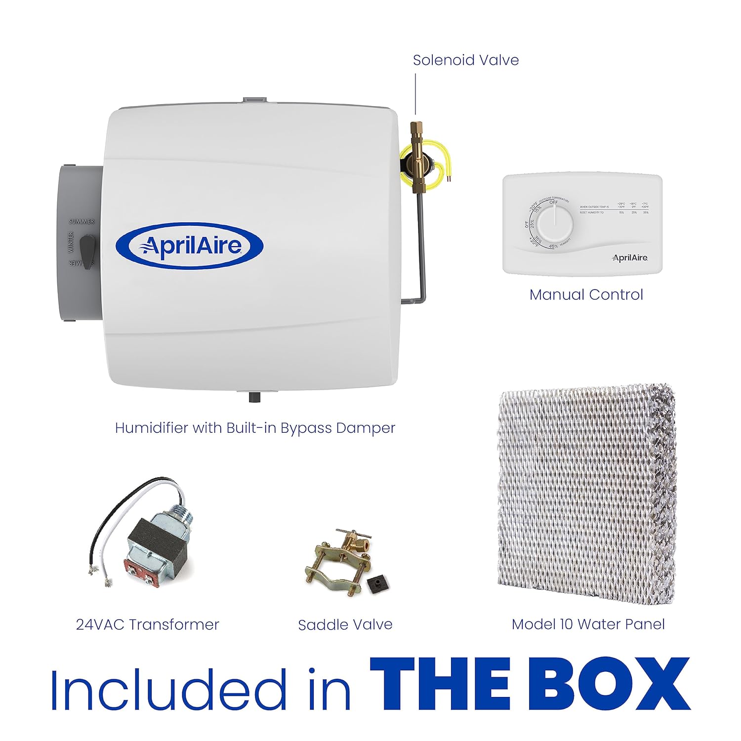 AprilAire 500M 12-gal. Whole-House Small Bypass Evaporative Humidifier with Manual Control for up to 3,600 sq. ft. + AprilAire Model 5843 Humidifier Installation Kit