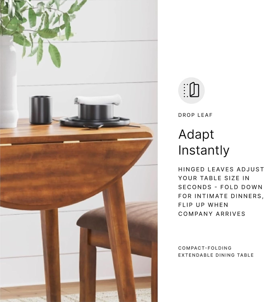 Signature Design by Ashley Berringer Dining Room Round Drop Leaf Table, Rustic Design, Seats 4, Hinged Extension Leaves, Small Space Solution, 42" W x 42" D x 30.63" H, Rustic Brown