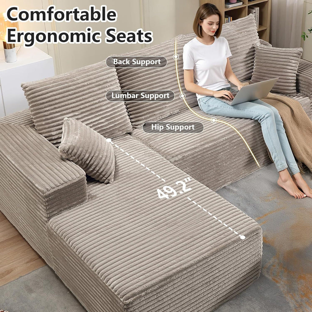 107.5" Cloud Sectional Couch with L-Shape Chaise, Modern Cloud Couch with Deep Seat, Modular Sectional Couches for Living Room, Apartment, Office, No Assembly Required