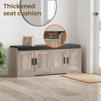Homleke 2-Tier Storage Bench, Shoe Bench with Thickened Padded Seat Cushion, Entryway Bench with 4 Doors, Adjustable Shelf, 13.8" D x 45.3" W x 18.5" H, for Entryway, Living Room, Bedroom, Greige