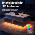YSHOMY 40" Lift Top Coffee Table with Hidden Storage & Multi-Color LED Lights, Modern Square Wood Table with 4 Open Shelves for Living Room and Small Space, White Grain