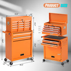 8-Drawer Rolling Tool Chest with Wheels, 2-in-1 Detachable Tool Box with Drawers and Large Cabinet, Rolling Tool Chest Storage Cabinet with Lockable for Warehouse, Garage, Workshop (Orange)