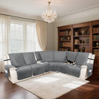 HDCAXKJ 100% Waterproof Velvet Recliner Sectional Couch Covers L Shaped Corner Reclining Sofa Cover Washable Thick Non Slip Sectional Slipcover with Pockets (5 Seat and 1 Middle Console, Grey)