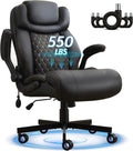 Office Chair, Big and Tall Executive Chairs with Lumbar Support for Back Pain, Breathable Desk Computer Chair with Adjustable Flip-up Armrests, Wide Cushion Swivel Home Office Chair Black PU