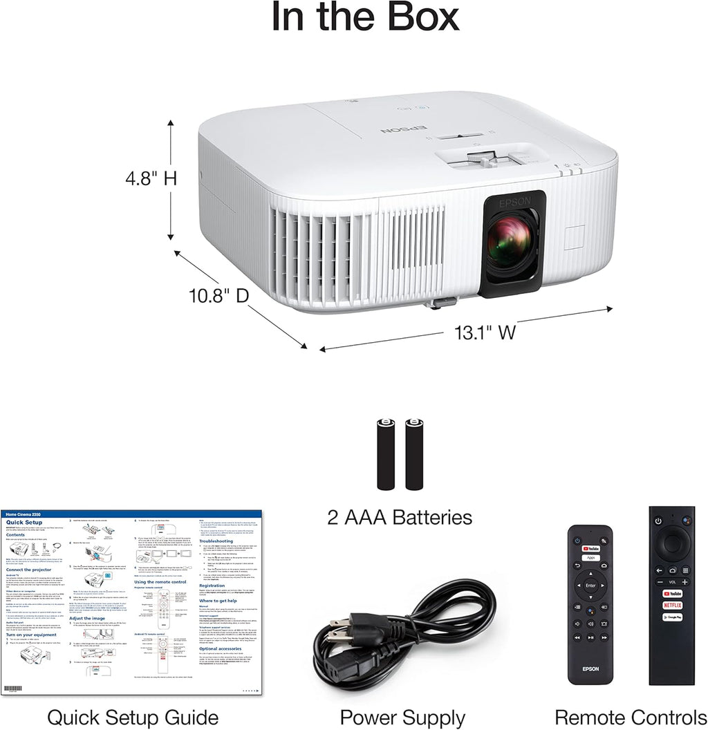 Epson Home Cinema 2350 4K PRO-UHD Smart Streaming Projector with Android TV  3-Chip 3LCD  HDR10  HLG  2 800 Lumens  Low Latency  10 W Speaker  Bluetooth (Renewed)
