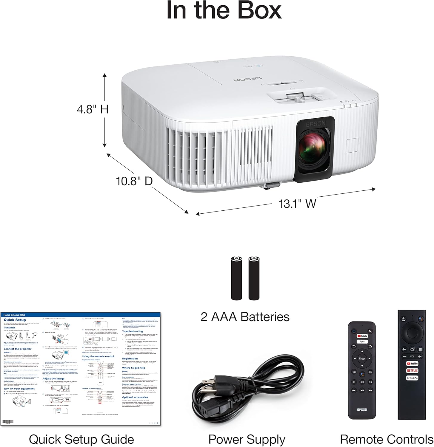 Epson Home Cinema 2350 4K PRO-UHD Smart Streaming Projector with Android TV  3-Chip 3LCD  HDR10  HLG  2 800 Lumens  Low Latency  10 W Speaker  Bluetooth (Renewed)