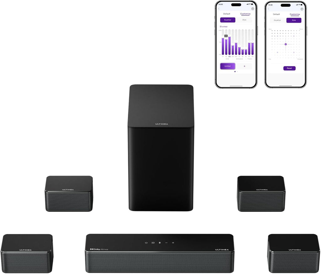 ULTIMEA 7.1 Surround Sound System for TV with Dolby Atmos  460W Sound Bar for TV with 6.5" Subwoofer  APP Control  4 Wired Surround Speakers  Home Theater Sound System  Poseidon D80 (2025 Upgrade)