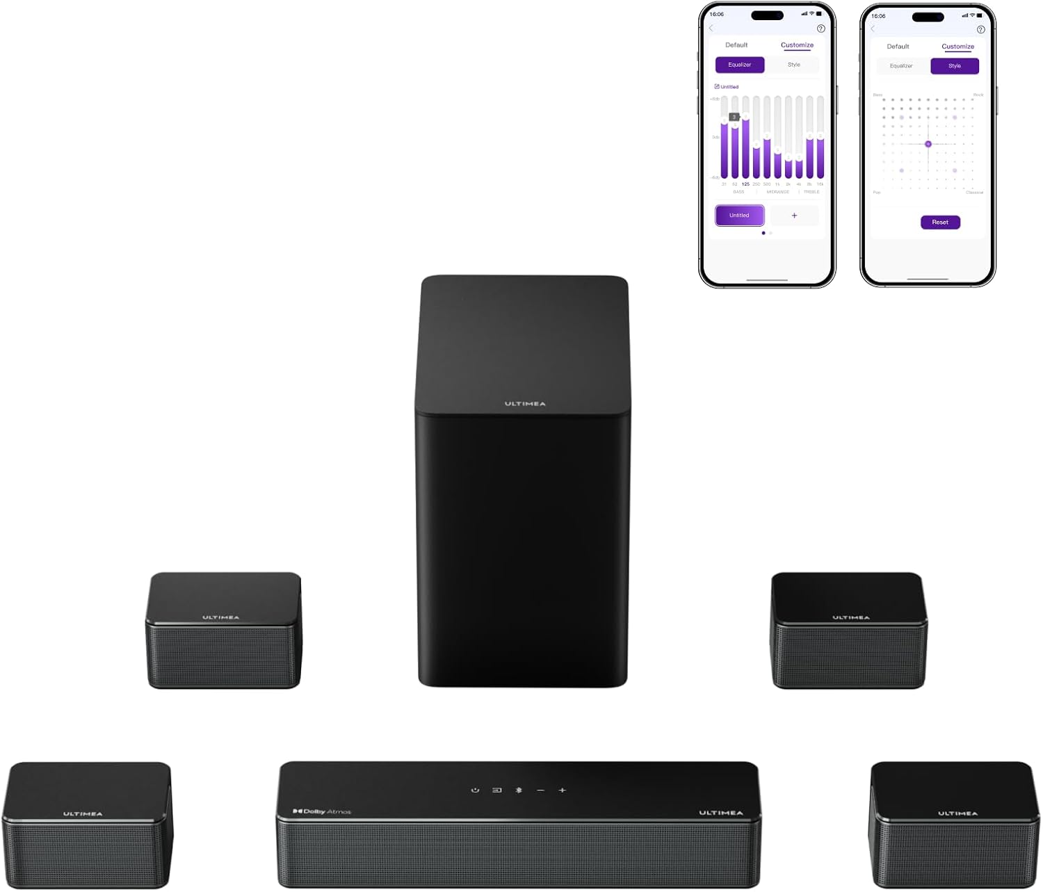 ULTIMEA 7.1 Surround Sound System for TV with Dolby Atmos  460W Sound Bar for TV with 6.5" Subwoofer  APP Control  4 Wired Surround Speakers  Home Theater Sound System  Poseidon D80 (2025 Upgrade)