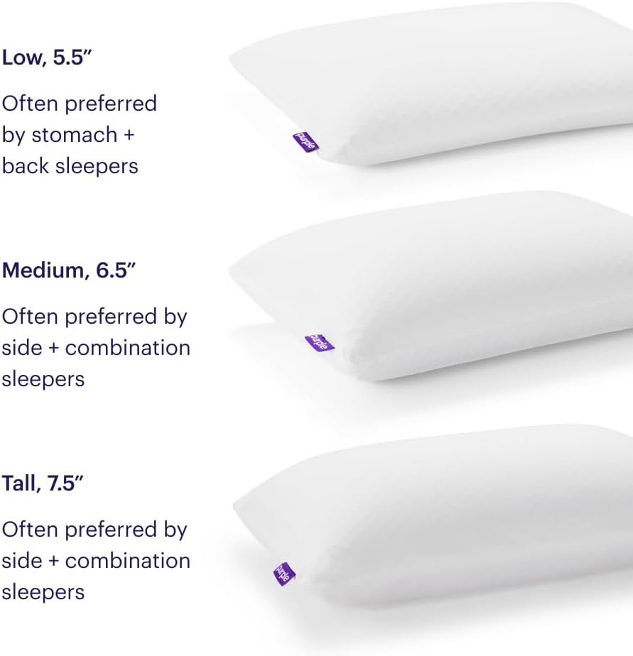 Purple Harmony Pillow – Talalay Latex Foam Cooling Pillow for Combo or Side Sleepers, 360º Hex GelFlex Grid for No-Pressure Support and Luxurious Weightless Feel - King, Medium Feel, Tall Height