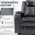 CANMOV Electric Power Recliner Chair with Adjustable Headrest,Breathable Faux Leather Home Theater Seating with Ambient Lighting,Cup Holders,Hidden Arm Storage,USB,Type-C Ports,Black