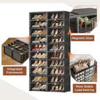 Shoe Rack Organizer Cabinet for Closet Entryway,Clear Shoe Storage Boxes Stackable Sneaker Storage with Door Easy Assembly Black Shoe Cabinet with Lids Large 10 Tiers 40 Pairs