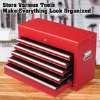 Winado 24" Metal Tool Box, Portable 5 Drawers Toolbox with Top Storage Tray, Carry Handle, Ball Bearing Runners, Lockable Tool Chest Cabinet for Garage, Warehouse, Repair Shop & Home, Red