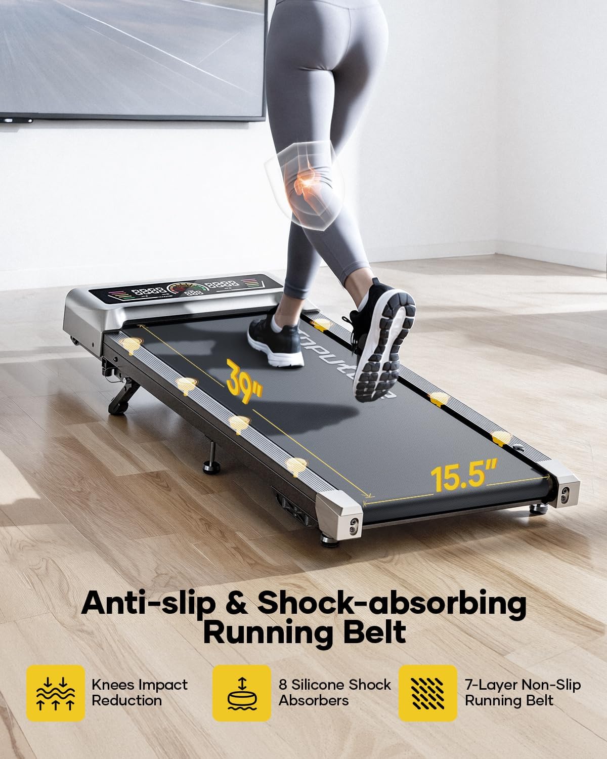 TOPUTURE Walking Pad with 10% Incline, 3.0HP Brushless Quiet Under Desk Treadmill, Portable Treadmills for Home/Office, Running Machine 300 lbs Capacity with RGB LED Screen, Remote Control/App Control