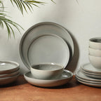 Gibson Elite Beckett Stoneware Matte Reactive Glaze 16 Piece (Service for 4) Plates and Bowls Dinnerware Set - Ash White