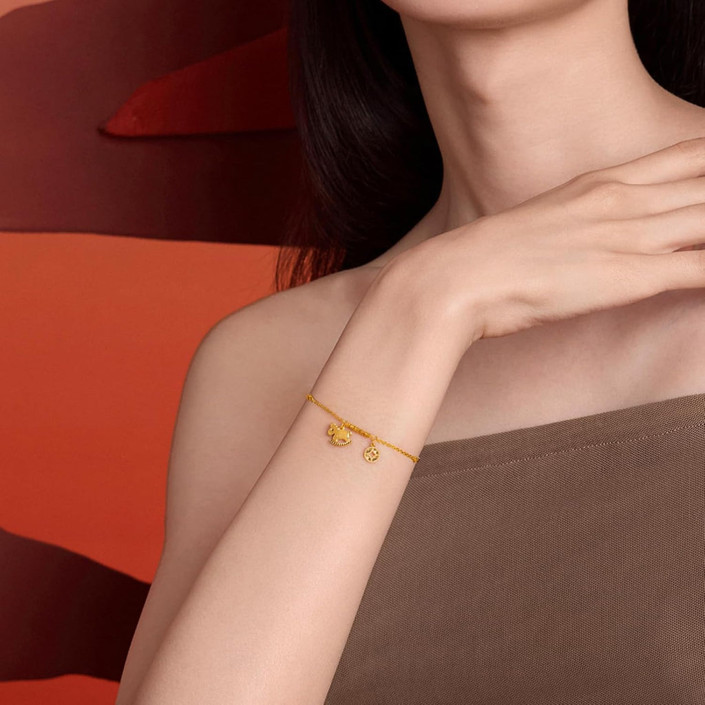 24K Real Gold Chain Bracelet Rocking Horse Pure Gold Coin Link Bracelets RICH Character Jewelry for Women Daughter Mom Gifts Birthday Valentine Anniversary 6.3-7.5"/16-19cm A0723991