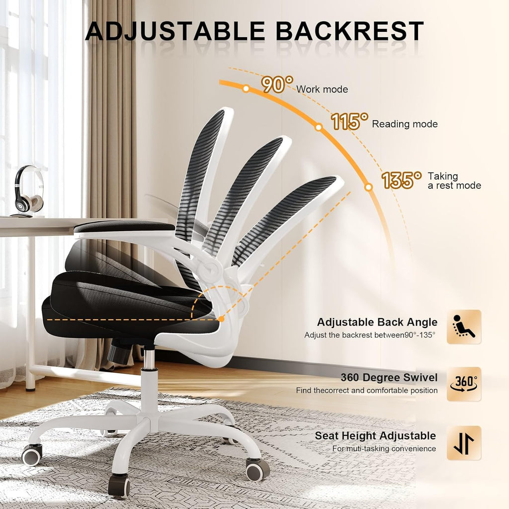 Synorla Office Chair, Ergonomic Desk Chairs 330LBS Capacity High Back Mesh Computer Chair with Flip-up Armrests, Comfy Work Chair with Adjustable Lumbar Support