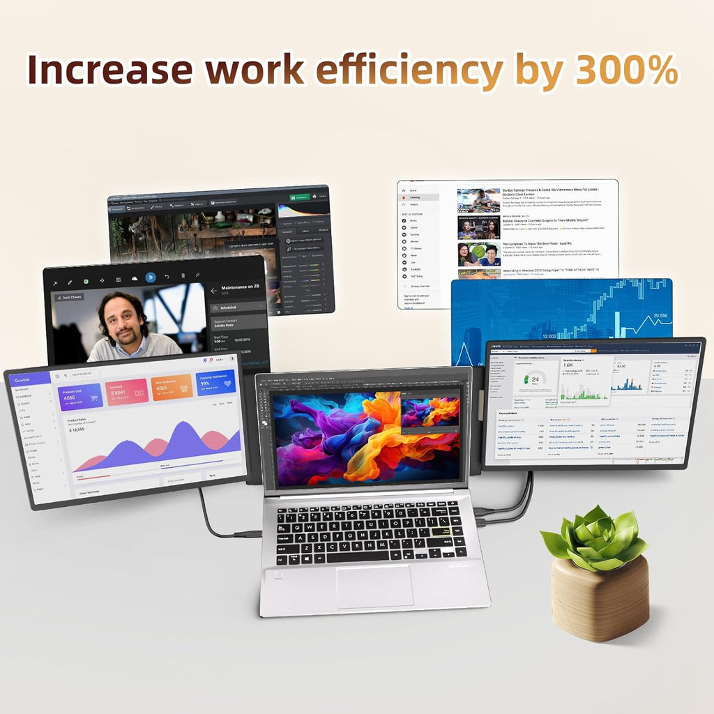 Laptop Screen Extender 2.5K Monitor - 16" Double Portable Monitor 2560x1600P QHD 100% sRGB IPS 235° Rotation Detachable Screen Design Extra Compatible with Mac Wins Dex Chrome Fits 13"-17" Laptops