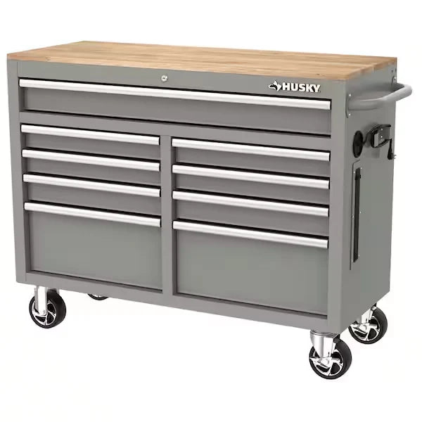 46-in W x 24.5-in D 9-Drawer Mobile Workbench with Hardwood Top and Power Station  Gloss Black
