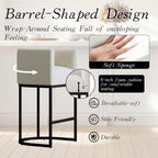 Modern Counter Height Bar Stools,Bar Stools Set of 3,Fabric Upholstered Barrel Barstools with Backs,26'' Kitchen Island Chairs,Metal Black Frames,Snowy White Linen