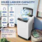 Nictemaw Portable Washing Machine 20Lbs Portable Washer Machine with 10 Programs 8 Water Levels, 2.8 Cu.ft Washer and Dryer Combo with Drain Pump, Compact Laundry Machine for Apartments- Glass Cover