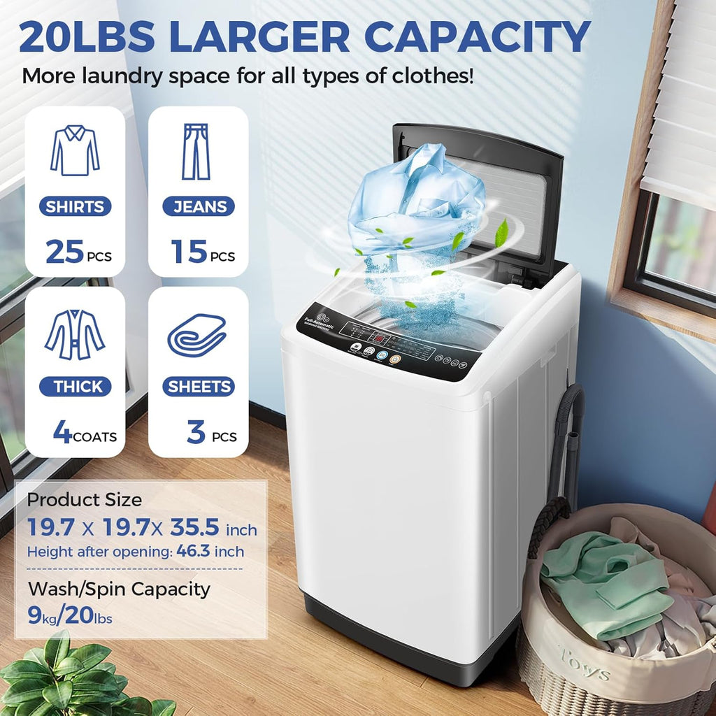 Nictemaw Portable Washing Machine 20Lbs Capacity 2.8 Cu.ft Portable Washer and Dryer Combo with 10 Programs and 8 Water Level Selections Compact Washer Machine for Apartments, Dorms, Rv-Glass Cover
