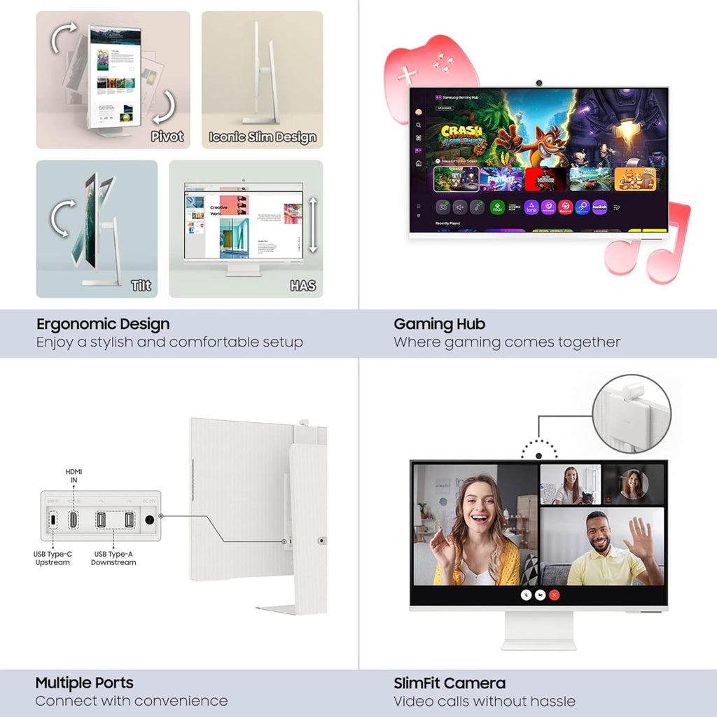 Samsung 32” Smart Monitor M8 (M80F) 4K UHD Display  Samsung Vision AI  Smart TV Apps  Gaming Hub  USB-C  HDMI and USB-A  White  LS32FM803UNXZA  2025