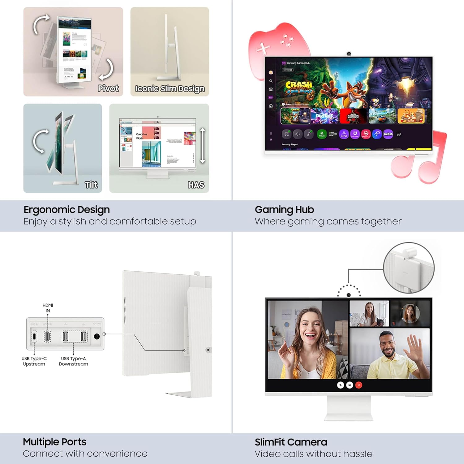 Samsung 32” Smart Monitor M8 (M80F) 4K UHD Display  Samsung Vision AI  Smart TV Apps  Gaming Hub  USB-C  HDMI and USB-A  White  LS32FM803UNXZA  2025