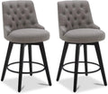 Watson & Whitely Modern Swivel Bar Stools, Performance Fabric Upholstered Counter Height Bar Stool with Back, Solid Wood Legs, 26" H Seat, Set of 2, Flint Grey