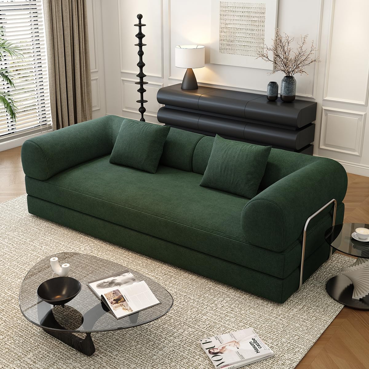 78.8" Modular Sofa Bed - 4-in-1 Convertible Design with Corduroy Fabric and High Density Sponge, Removable Cover and Fixed Frame