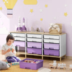 12 Drawers Storage Cabinet with Wooden Top and Plastic Bins, Toy Storage Organizer Toy Shelf Storage Chest Cubby Organizer for Home, Office, Playroom, Classroom & Craft Room Storage (Gradient Purple)