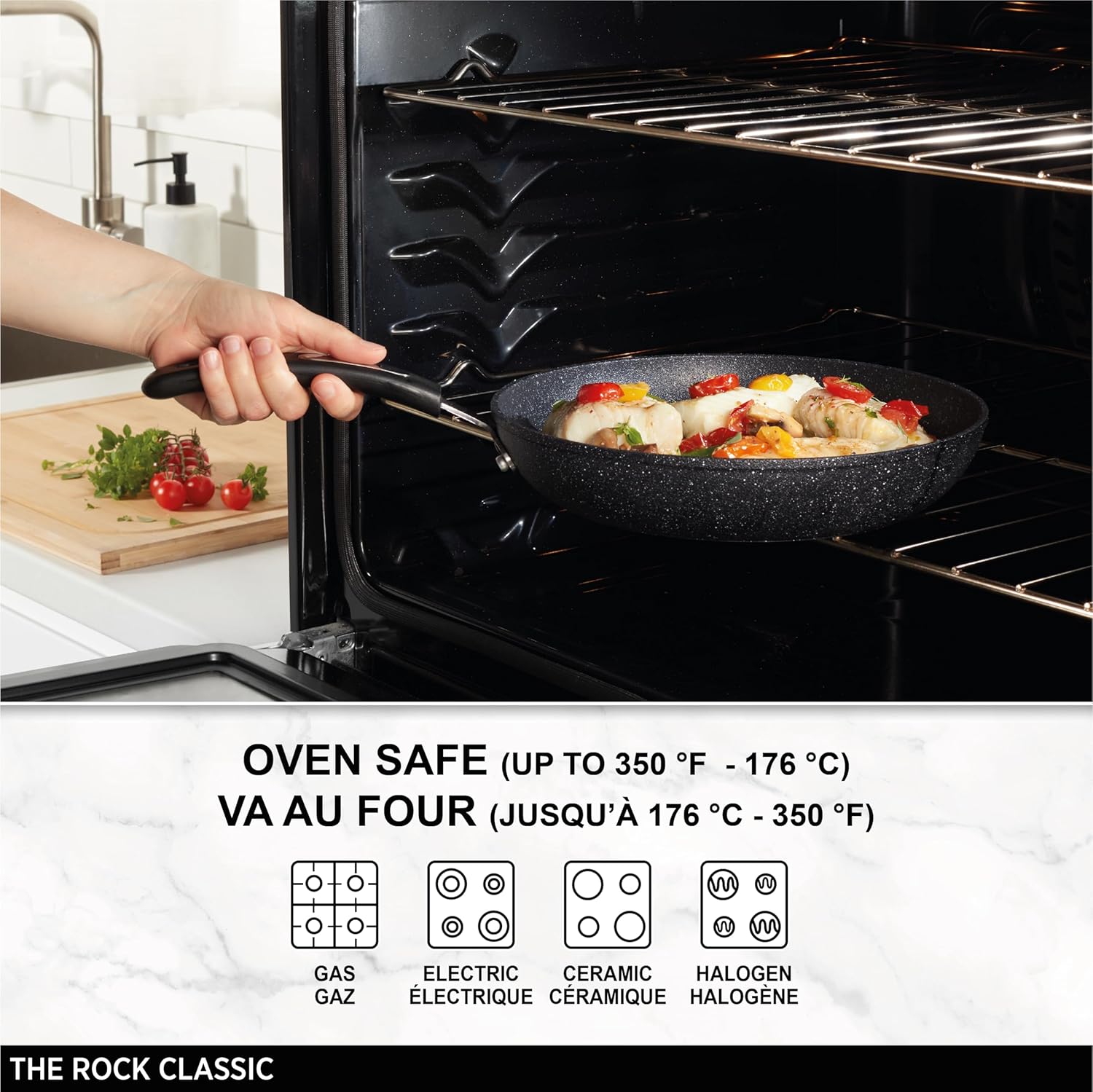 Starfrit The Rock 8PC Non-Stick Cookware set - Durable Forged Aluminum - Oven Safe - PFOA Free - Easy to Clean - Black